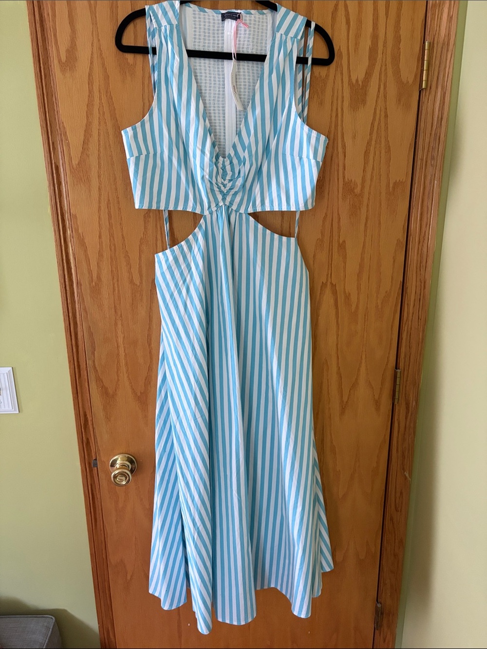 Vineyard Vines Light Blue and White Striped Midi Dress with Cutouts